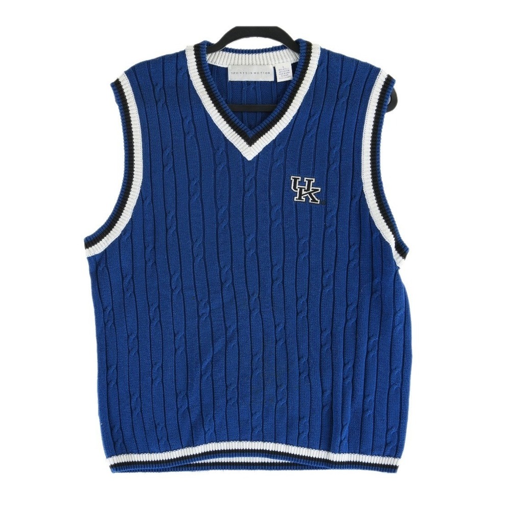 Sports In Motion Sweater Vest Men's Size Large Kentucky Wildcats Cable Knit Blue